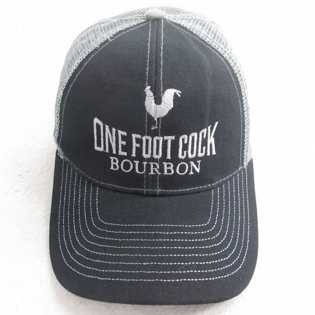 中古 メッシュ キャップ ONE FOOT COCK 刺繍 ツートンカラー 黒他 ブラック 25aug07