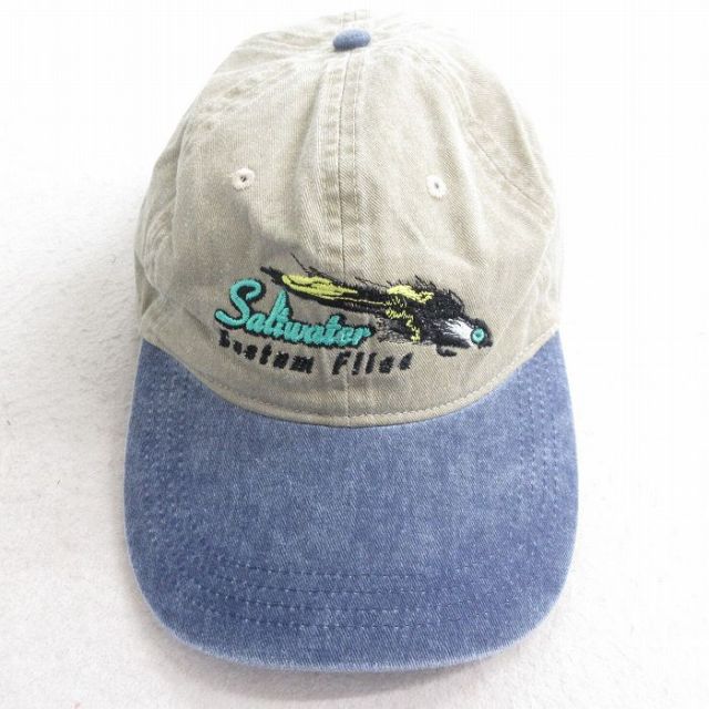 中古 キャップ Saltwater ルアー 刺? ツートンカラー コットン ベージュ他 カーキ 25aug09