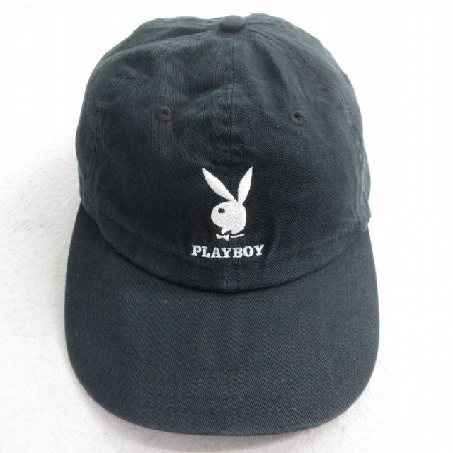 中古 キャップ プレイボーイ PLAY BOY 刺繍 コットン 黒 ブラック 25aug12