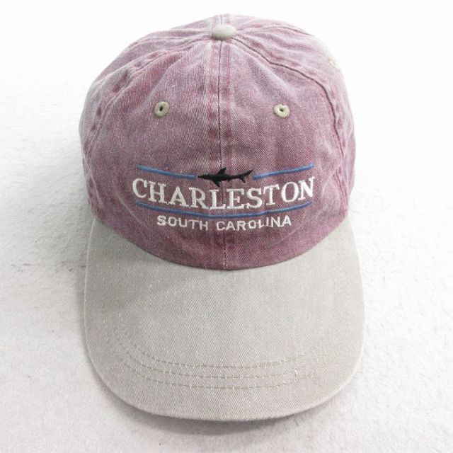 中古 キャップ CHARLESTON 刺繍 ツートンカラー コットン エンジ系他 25aug12