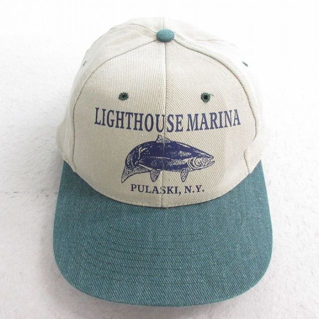 【USA製】90s ツートン キャップ ベージュ×カーキ ローキャップ 古着通販 中古 キャップ 魚 ツートンカラー ベージュ他