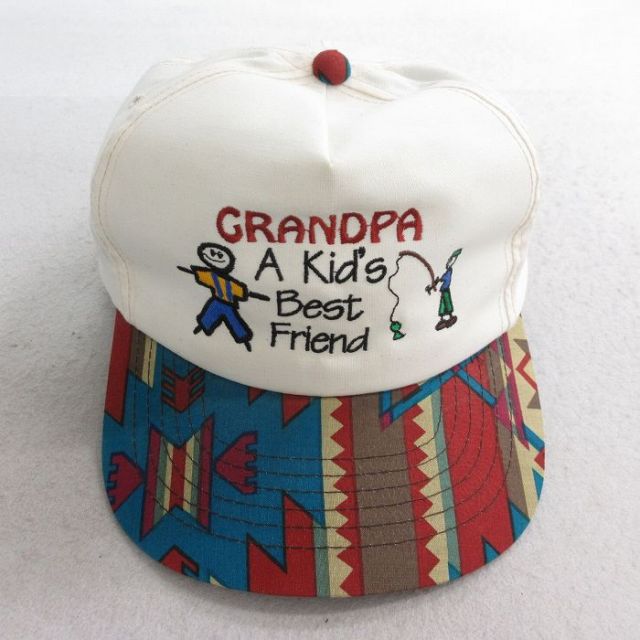 中古 キャップ 90年代 90s GRANDPA 刺繍 ネイティブ柄 コットン 生成り他 25sep30