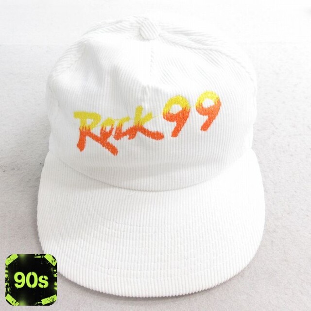 【50%OFF】中古 コーデュロイ キャップ 90年代 90s Rock99 刺繍 コットン 白 ホワイト 【spe】 25sep30