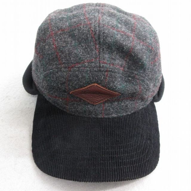 中古 エルエルビーン LLBEAN キャップ ワンポイントロゴ 耳当て付き ツバコーデュロイ ウール 濃グレー他 内側キルティング 25oct04