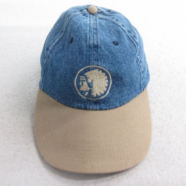 中古 キャップ 00年代 00s インディアンヘッド 刺繍 ツートンカラー コットン 紺 ネイビー デニム他 25oct04