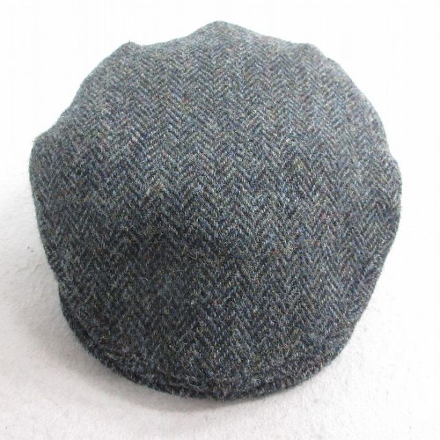中古 ハリスツイード Harris Tweed ハンチング 80年代 80s ヘリンボーン 手織り ウール イギリス製 濃緑他 グリーン 25nov04