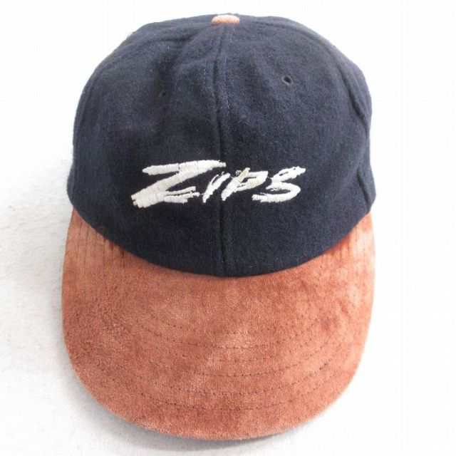 中古 ホロウェイ キャップ 90年代 90s ZIPS 刺繍 ツートンカラー ツバスエード ウール USA製 紺他 ネイビー 25nov04