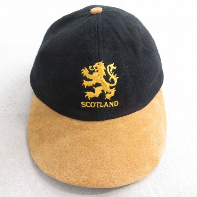 中古 キャップ 90年代 90s スコットランド 刺繍 ツバスエード ウール 黒他 25nov25