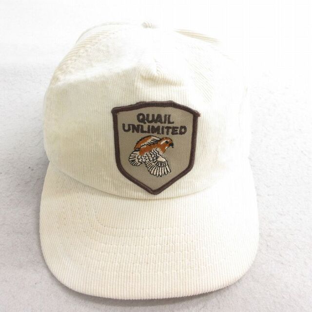 中古 キャップ 90年代 90s QUAIL UNLIMITED 鳥 刺繍 コーデュロイ USA製 生成り 26mar05