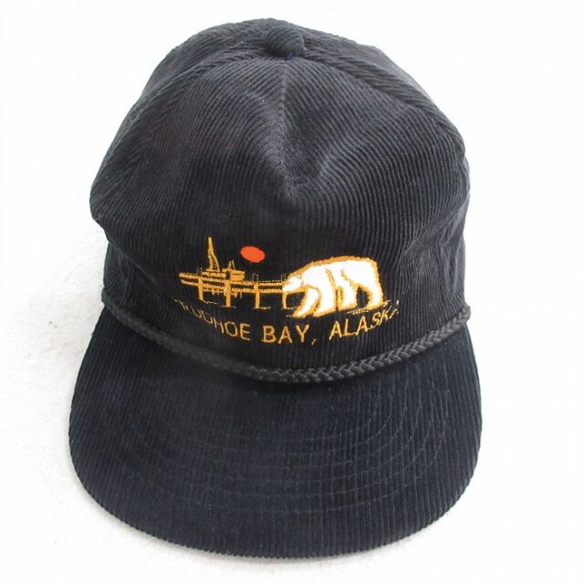 中古 キャップ 90年代 90s アラスカ シロクマ 刺繍 コーデュロイ 太畝 黒 26mar05