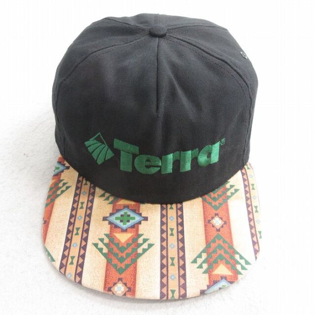 中古 キャップ 90年代 90s Terra 刺繍 ネイティブ柄 ラグ柄 USA製 黒他 26mar05
