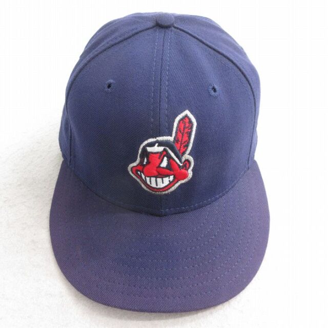 中古 ニューエラ キャップ 90年代 90s MLB クリーブランドインディアンス 刺繍 ウール USA製 紺 メジャーリーグ ベースボール 野球 26mar05