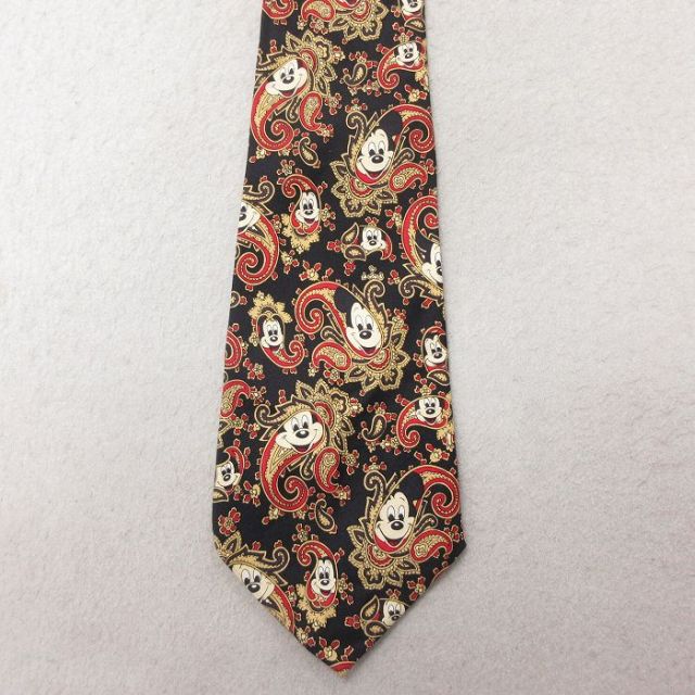中古 ネクタイ 90年代 90s ディズニー DISNEY ミッキー MICKEY MOUSE シルク 黒 ブラック 【spe】 25jun30