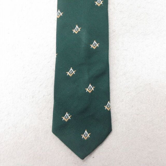 【50%OFF】中古 ネクタイ 80年代 80s フリーメイソン USA製 緑 グリーン 25jul01
