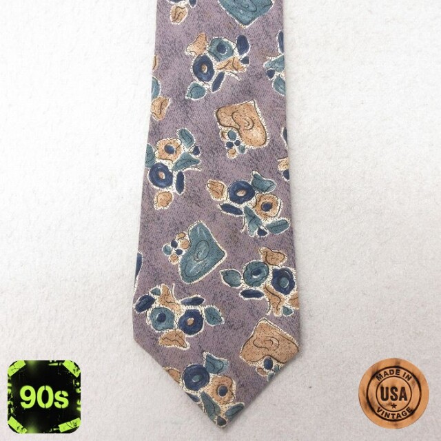 中古 ネクタイ 90年代 90s 花柄 シルク USA製 薄紫 パープル 25jul01