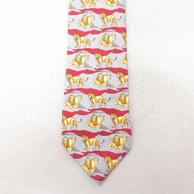 【50%OFF】中古 ネクタイ 90年代 90s ライオン シルク USA製 グレー 25jul01