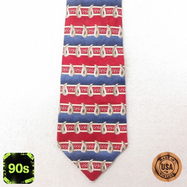 中古 ネクタイ 90年代 90s ペイズリー柄 シルク USA製 エンジ 25jul15