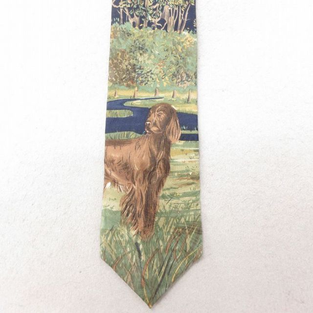 【50%OFF】中古 バンヒューセン ネクタイ 90年代 90s 犬 シルク USA製 緑他 グリーン 【spe】 25jul15