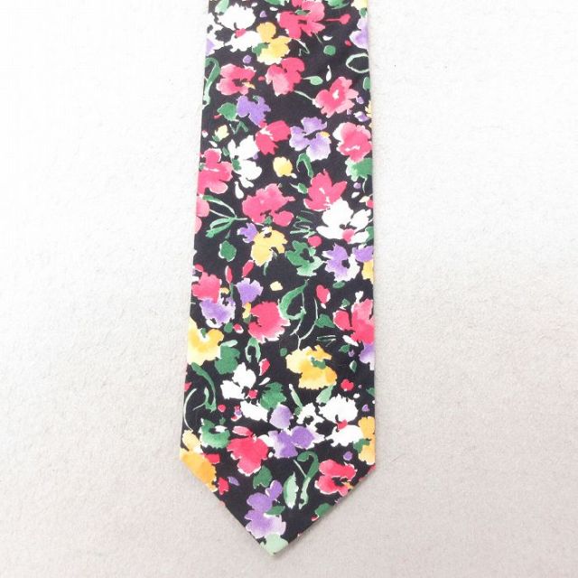 【20%OFF】中古 バンヒューセン ネクタイ 90年代 90s 花柄 黒 ブラック 25jul15