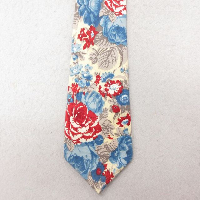 中古 ネクタイ 90年代 90s 花柄 シルク USA製 薄ベージュ他 カーキ 25jul15