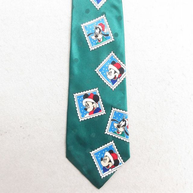中古 ネクタイ 90年代 90s ディズニー DISNEY ミッキー MICKEY MOUSE ミニー グーフィー 緑 グリーン 25jul23