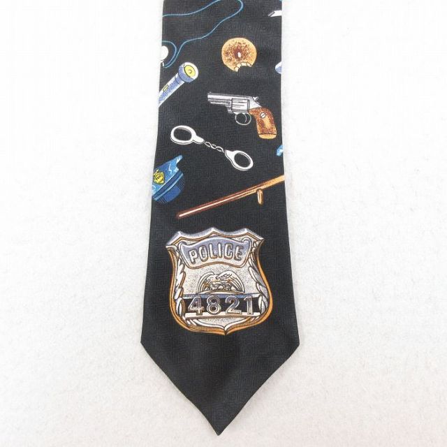 中古 ネクタイ 90年代 90s ポリス 黒 ブラック 25jul26