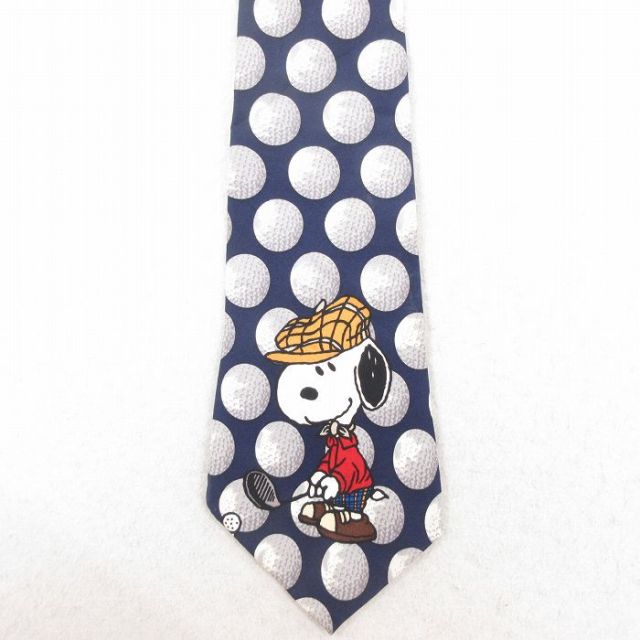 中古 ネクタイ 90年代 90s ピーナッツ スヌーピー SNOOPY シルク USA製 紺 ネイビー 25jul26