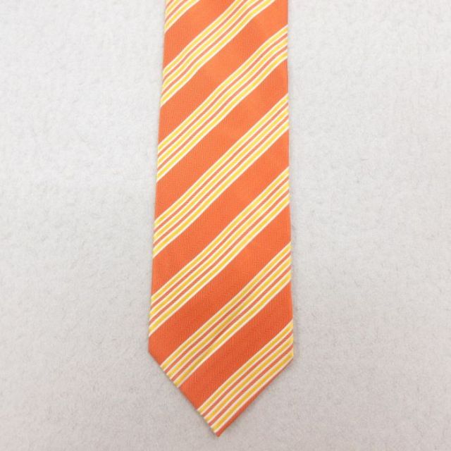 中古 BOSS ネクタイ シルク イタリア製 オレンジ ボーダー 25jul26