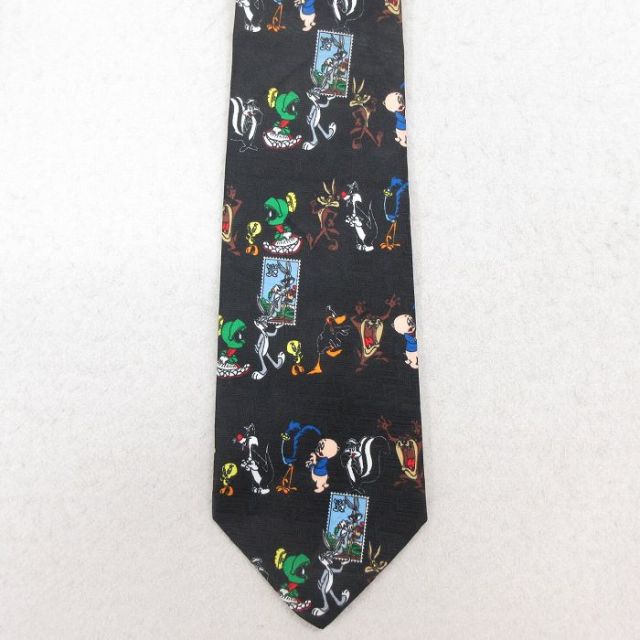 中古 ネクタイ 90年代 90s ルーニーテューンズ LOONEY TUNES タズ ワイリーコヨーテ USA製 黒 ブラック 【spe】 25aug02