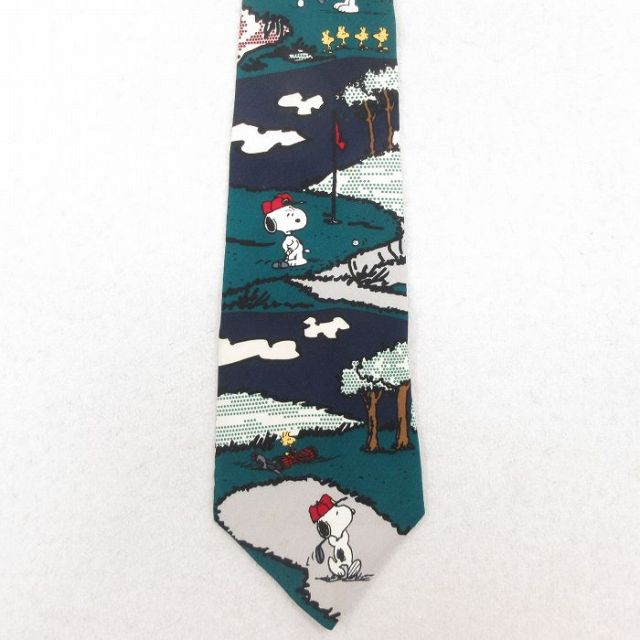 中古 ネクタイ 90年代 90s ピーナッツ スヌーピー SNOOPY シルク USA製 緑他 グリーン 【spe】 25aug02