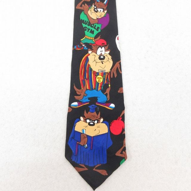 中古 ネクタイ 90年代 90s ルーニーテューンズ LOONEY TUNES タズ 黒 ブラック 【spe】 25aug02