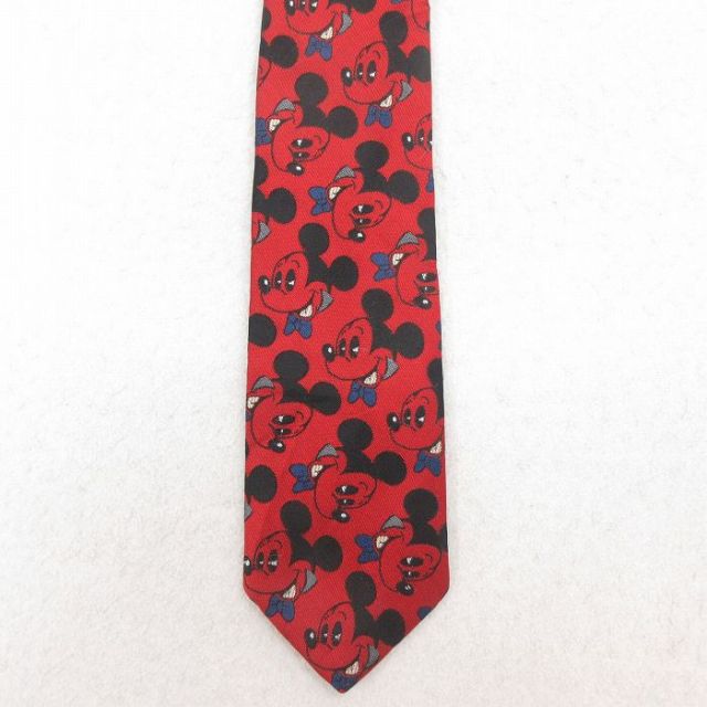 中古 ネクタイ 80年代 80s ディズニー DISNEY ミッキー MICKEY MOUSE USA製 エンジ 25aug02