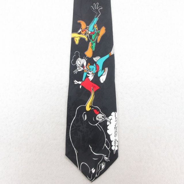 中古 ネクタイ 90年代 90s ルーニーテューンズ LOONEY TUNES バッグスバニー ダフィーダック 黒 ブラック 【spe】 25aug02