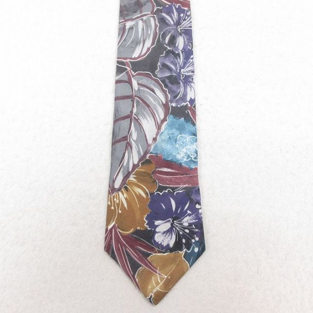 中古 ネクタイ 90年代 90s 花柄 総柄 USA製 エンジ他 25aug02