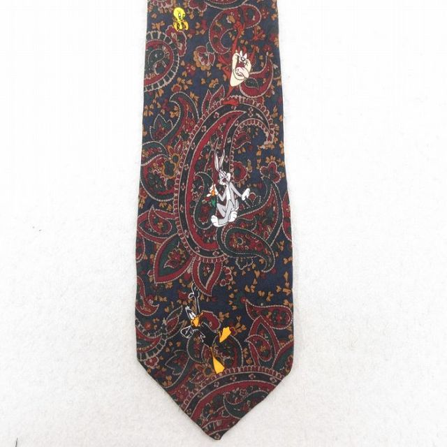 中古 ネクタイ 90年代 90s ルーニーテューンズ LOONEY TUNES バッグスバニー シルク 紺 ネイビー 25aug02