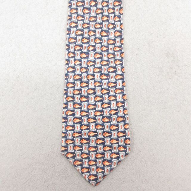 【20%OFF】中古 バナナリパブリック ブランド ネクタイ 90年代 90s 魚 シルク イタリア製 紺他 26feb19