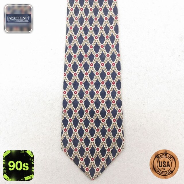 【50%OFF】中古 ランズエンド ネクタイ 90年代 90s 総柄 シルク USA製 紺 26feb19