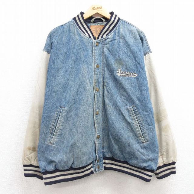 【50%OFF】XL★古着 アリゾナジーンズ 長袖 デニム ジャケット スタジャン メンズ 00年代 00s ワンポイントロゴ 大きいサイズ コットン 紺 ネイビー 内側キルティング 25jan29 中古 アウター