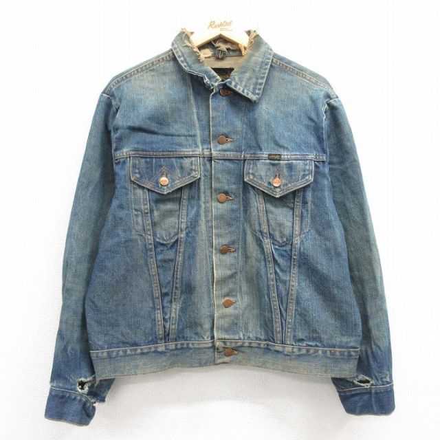 L★古着 ラングラー Wrangler 長袖 ジージャン メンズ 80年代 80s USA製 紺 ネイビー デニム 25feb12 中古 アウター Gジャン ジャケット