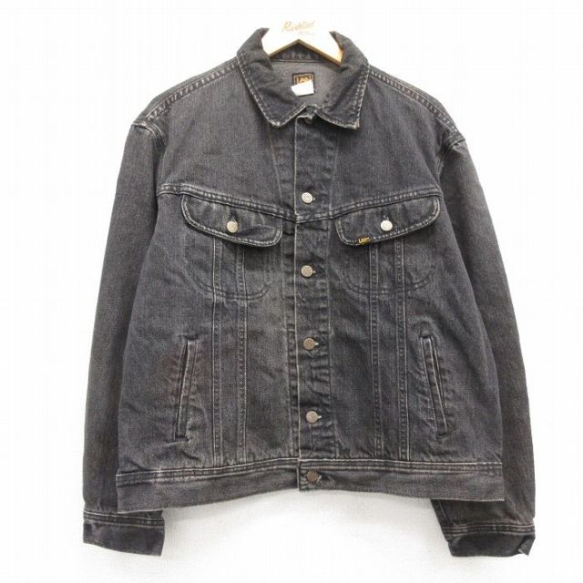 XL★古着 リー Lee 長袖 ジージャン メンズ 90年代 90s コットン USA製 黒 ブラック デニム 25feb12 中古 アウター Gジャン ジャケット