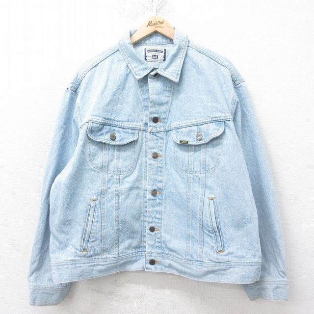 XL★古着 リー Lee 長袖 ジージャン メンズ 90年代 90s 大きいサイズ コットン USA製 紺 ネイビー デニム 25feb14 中古 アウター Gジャン ジャケット