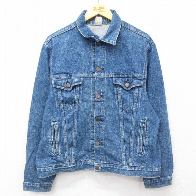 【20%OFF】L★古着 長袖 ジージャン メンズ 90年代 90s USA製 紺 ネイビー デニム 25feb22 中古 アウター Gジャン ジャケット