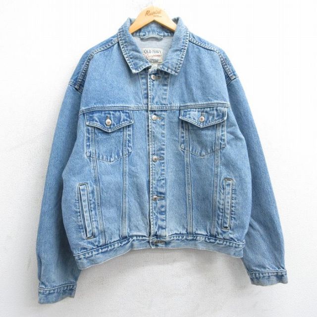 XL★古着 オールドネイビー OLD NAVY 長袖 ジージャン メンズ コットン 紺 ネイビー デニム 25mar05 中古 アウター Gジャン ジャケット