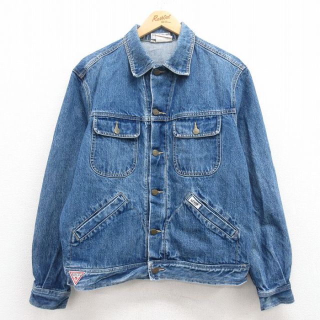 L★古着 ゲスGUESS 長袖 ジージャン メンズ 90年代 90s コットン USA製 紺 ネイビー デニム 【spe】 25jul28 中古 アウター Gジャン ジャケット