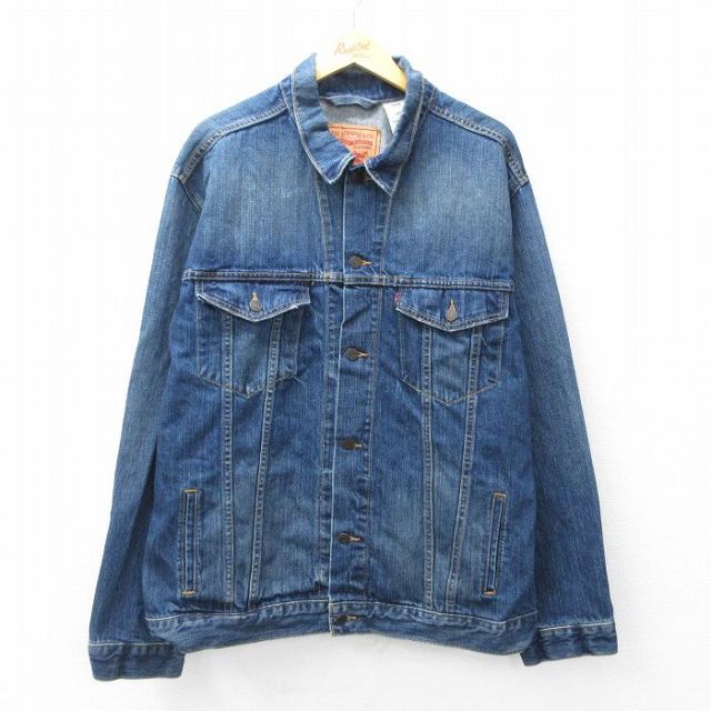 XL★古着 リーバイス Levis 70507 長袖 ジージャン メンズ 大きいサイズ コットン 濃紺 ネイビー デニム 25sep27 中古 アウター Gジャン ジャケット