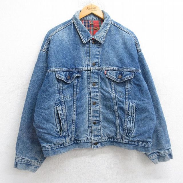 XL★古着 リーバイス Levis 70417 長袖 ジージャン メンズ 90年代 90s 大きいサイズ コットン USA製 紺 ネイビー デニム 内側フランネル 25oct21 中古 アウター Gジャン ジャケット