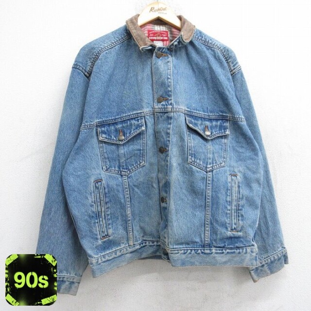 【50%OFF】マルボロ 90s 長袖ジージャン 襟レザー ネイビー XL | 古着