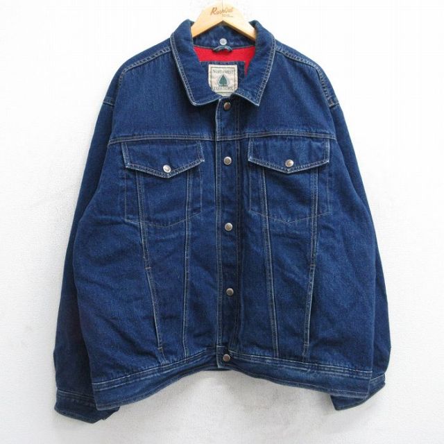 XL★古着 長袖 ジージャン メンズ 00年代 00s 大きいサイズ コットン 濃紺 ネイビー デニム 内側フリース 25oct21 中古 アウター Gジャン ジャケット