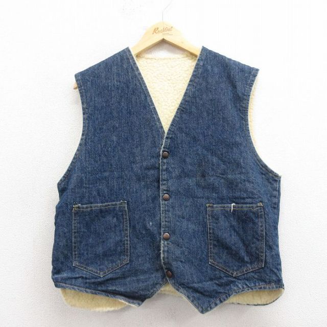 古着通販 M☆古着 デニム ボア ベスト メンズ 80年代 80s 紺