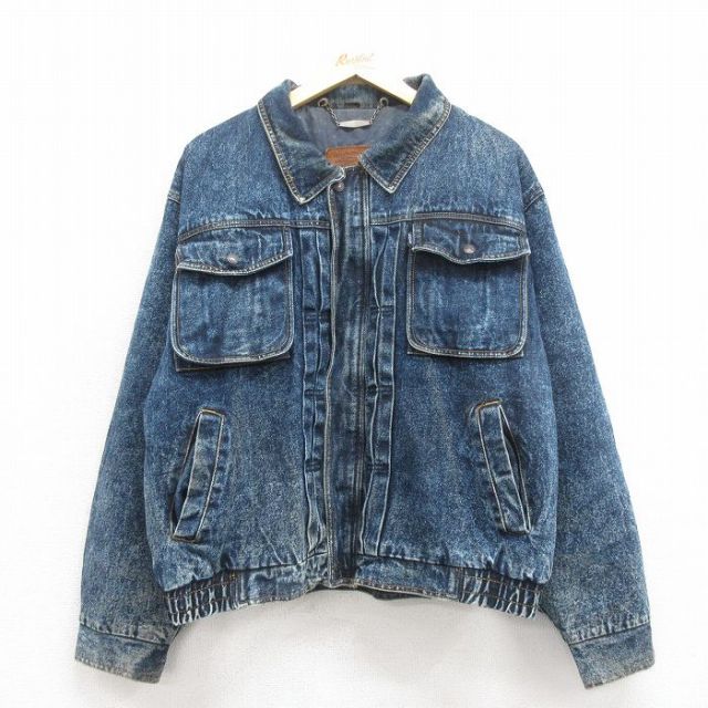 XL★古着 リーバイス Levis 長袖 ジージャン メンズ ケミカルウォッシュ コットン 紺 ネイビー デニム 25oct25 中古 アウター Gジャン ジャケット